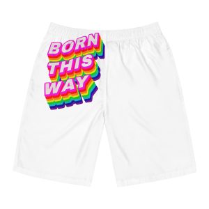 Rainbow Word Born This Way Typography Design Element Mens Board Shorts Aop