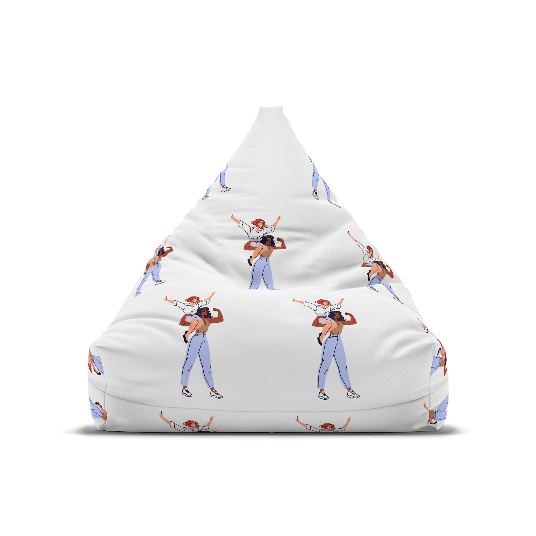 Happy Feminists Celebrate Success Winning Diverse Women Cheer Hands Up Support Feminism Strong Girl Holds Her Friend Shoulder Flat Isolated Vector Illustration White Background Bean Bag Chair Cover - Image 5