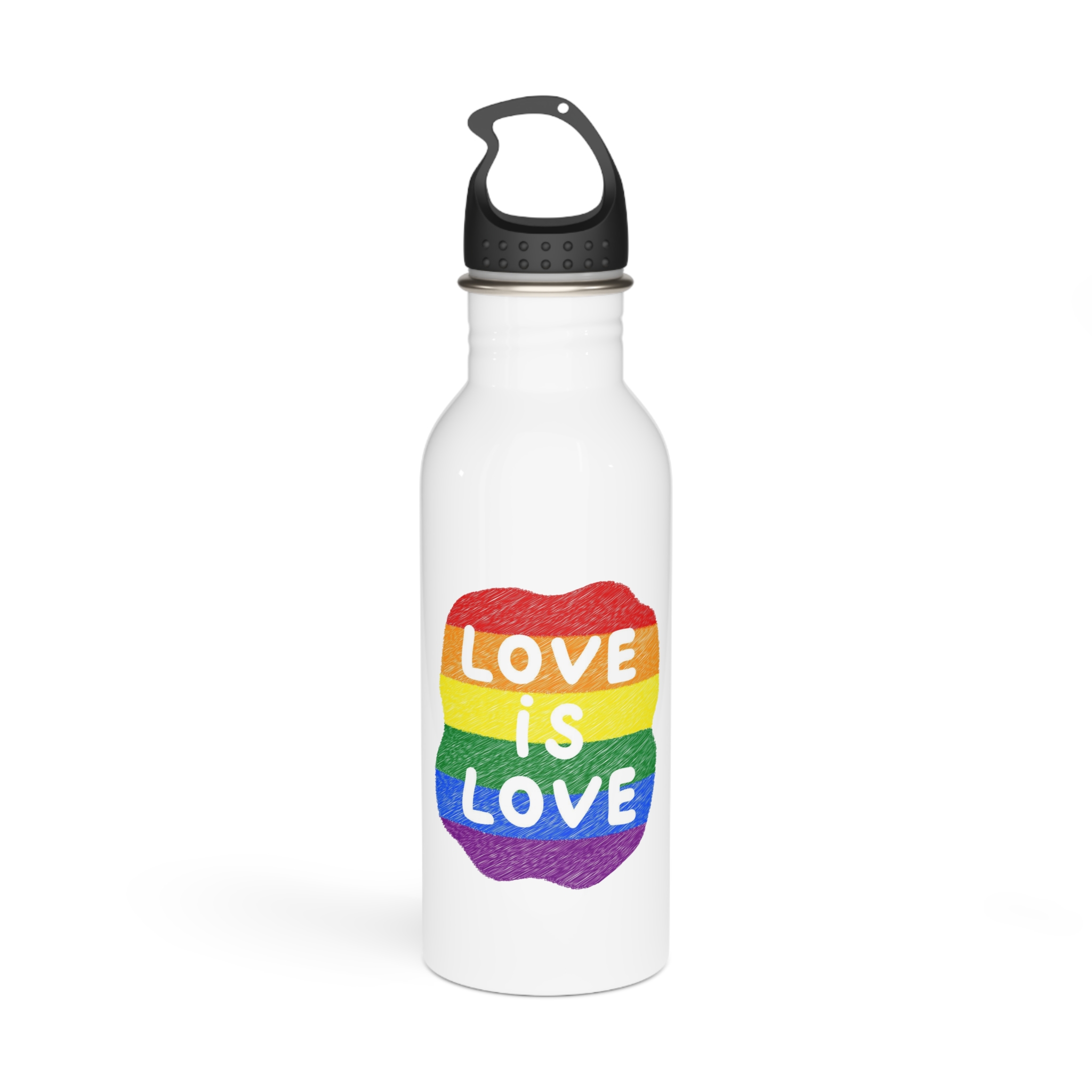 Love Is Love Lgbtq Pride Rainbow Poster Slogan Stainless Steel Water Bottle