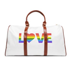 Love With Heart Rainbow Heart Shape Lgbtq Flag White Background Pride Month Waterproof Travel Bag
