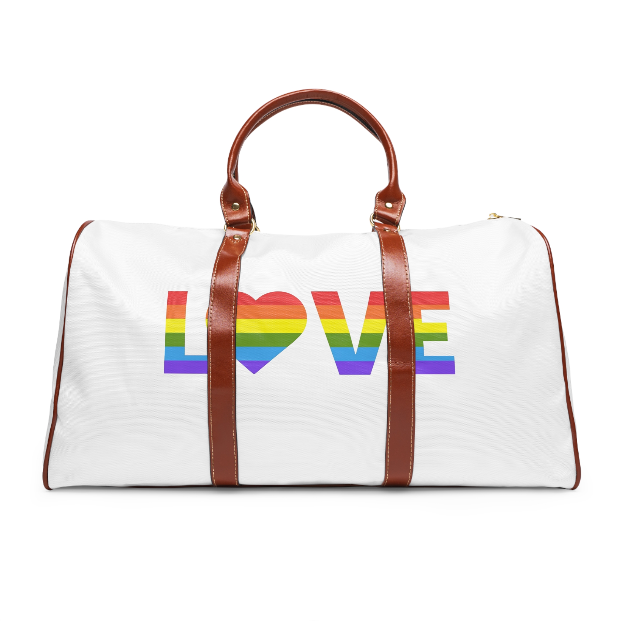 Love With Heart Rainbow Heart Shape Lgbtq Flag White Background Pride Month Waterproof Travel Bag