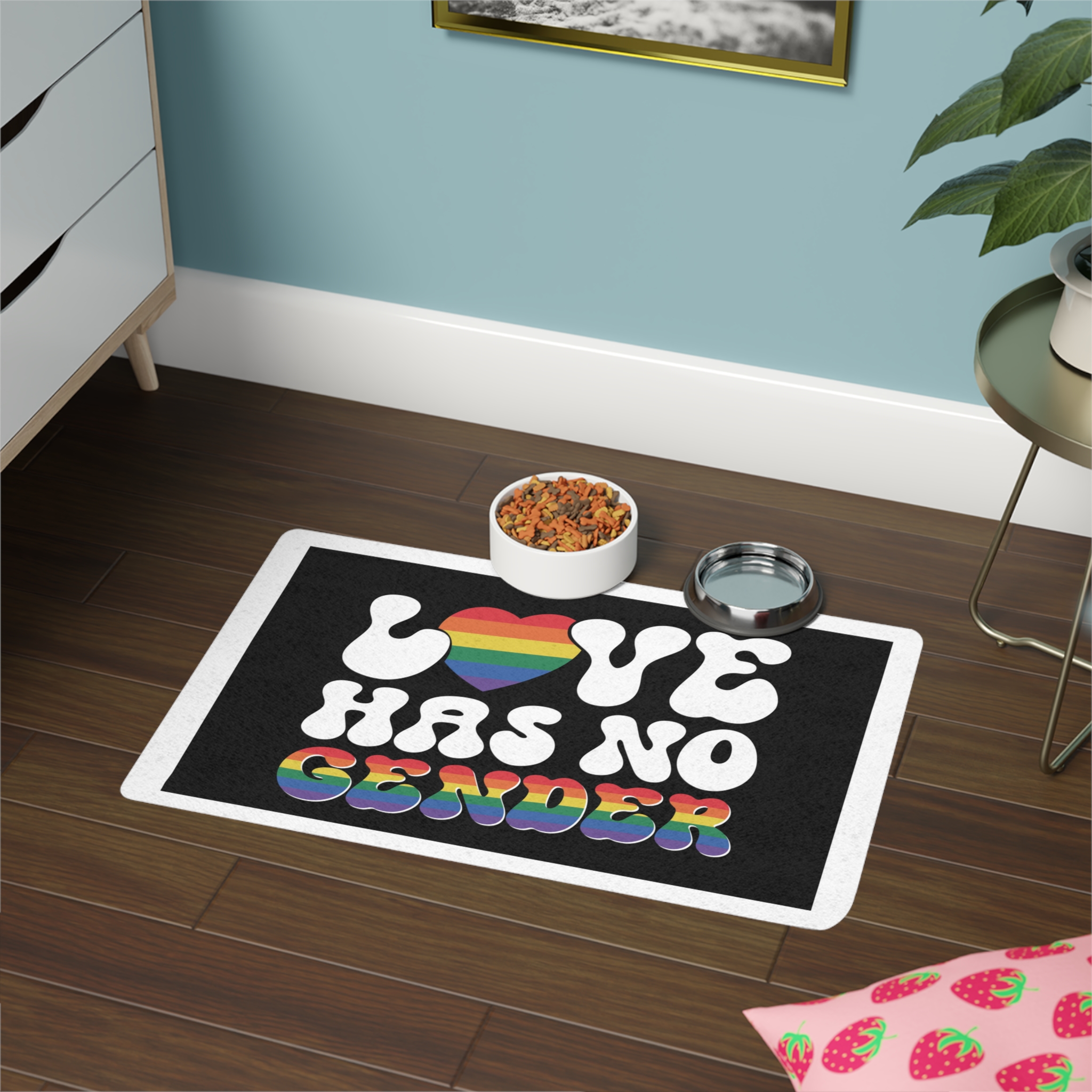 Rainbow Sign That Says Love No Women No Gender Pet Food Mat 12x18 - Image 4