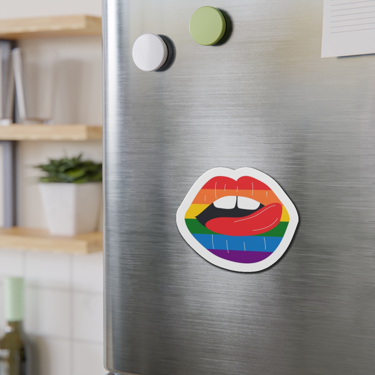 Beautiful Lips Kiss Trace With Lgbt Symbol Pride Flag Rainbow Colors Print Die Cut Magnets - Image 12