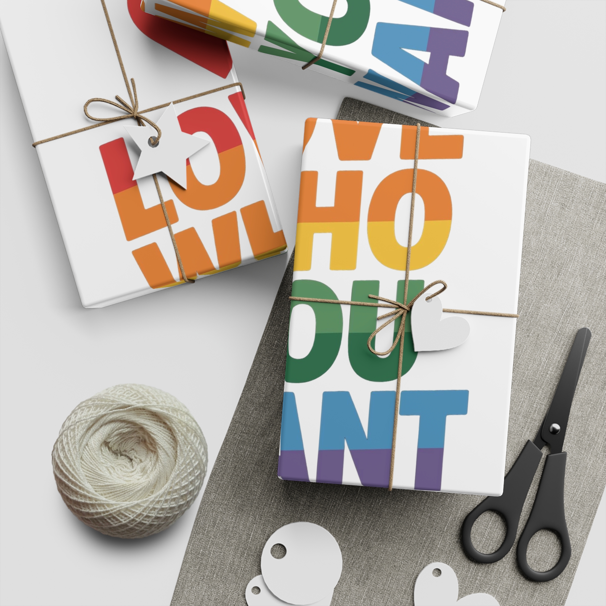 Rainbowcolored Text With Heart Symbol Saying Love Who You Want Gift Wrapping Paper Sheets 1pc - Image 2