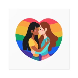 Lesbian Couple Kiss Hand Drawn Style Laminate Stickers Square