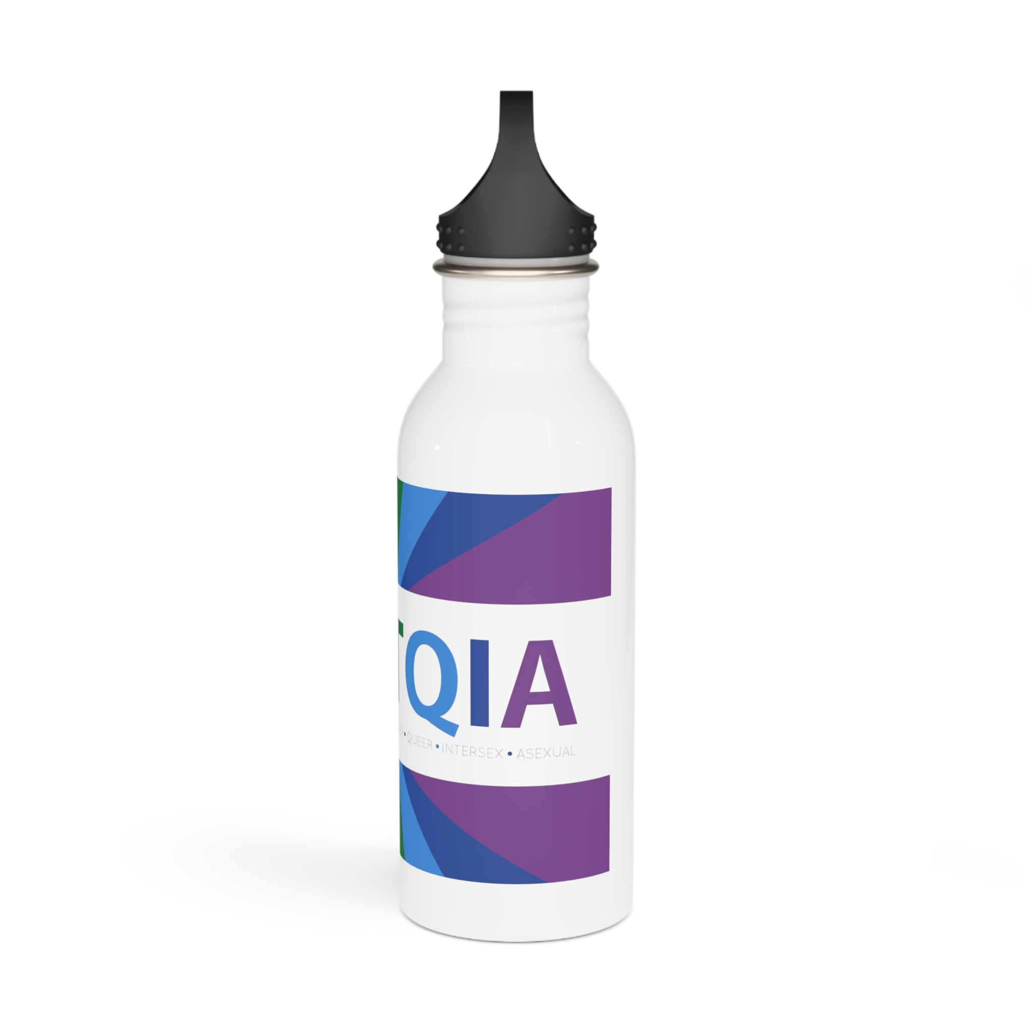 Lgbtqia Text Banner With Rainbow Background Lgbtqia Typography With Lgbt Gay Pride Flag Colours Stainless Steel Water Bottle - Image 4