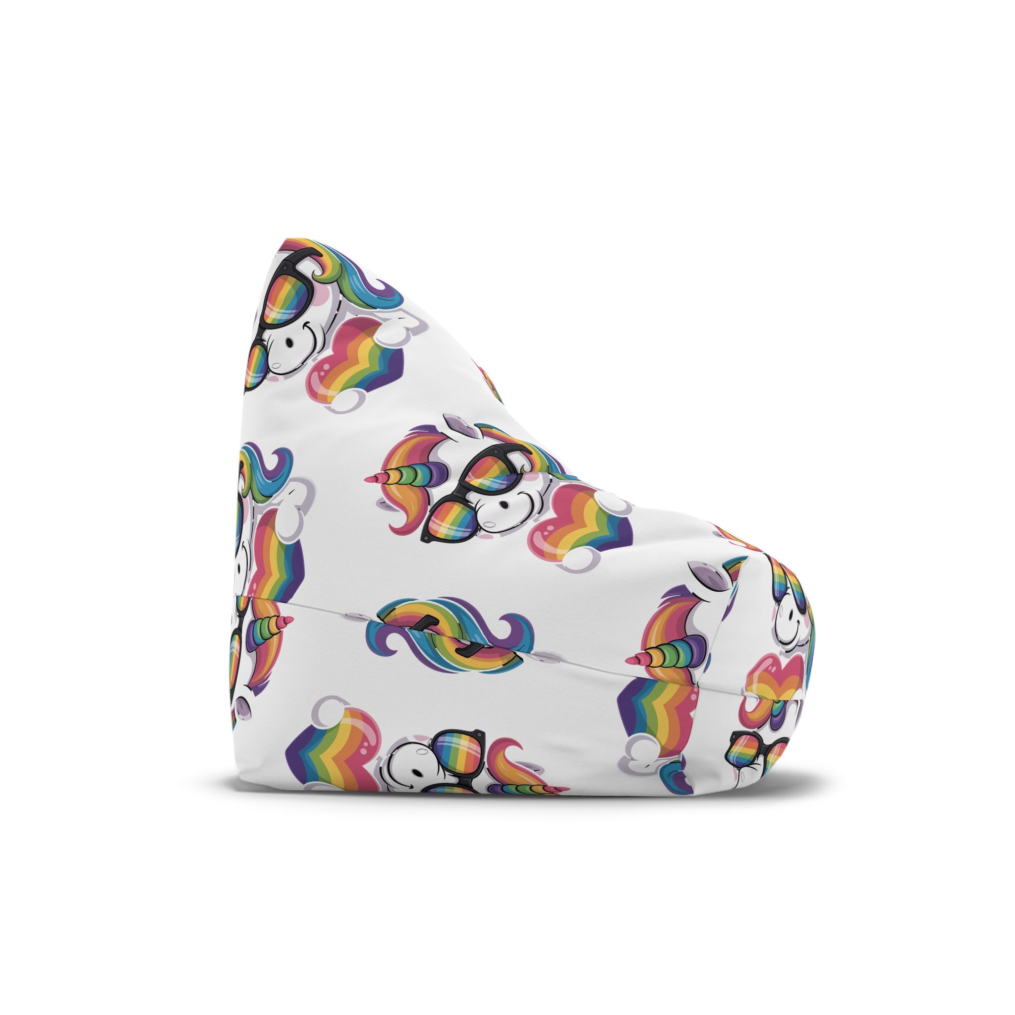 Cute Unicorn With Rainbowcolored Mane Tail Is Wearing Black Sunglassesnbow Stripes Bean Bag Chair Cover - Image 3