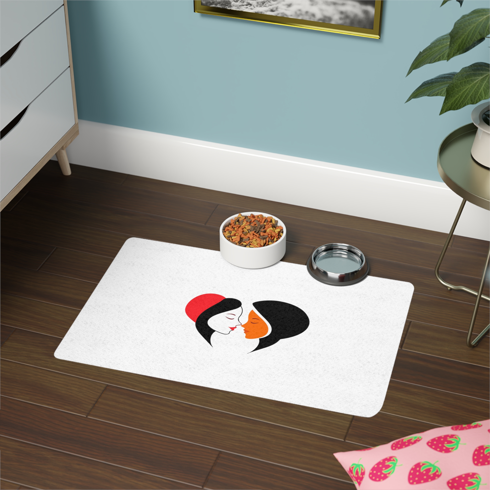 Celebrating Love Interracial Couple Heart Design Pet Food Mat 12x18 - Image 4