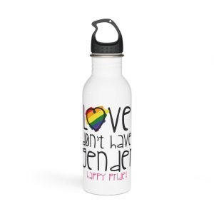 Design With Rainbow Colors Heart With Smile Encouraging Message Happy Pride Stainless Steel Water Bottle
