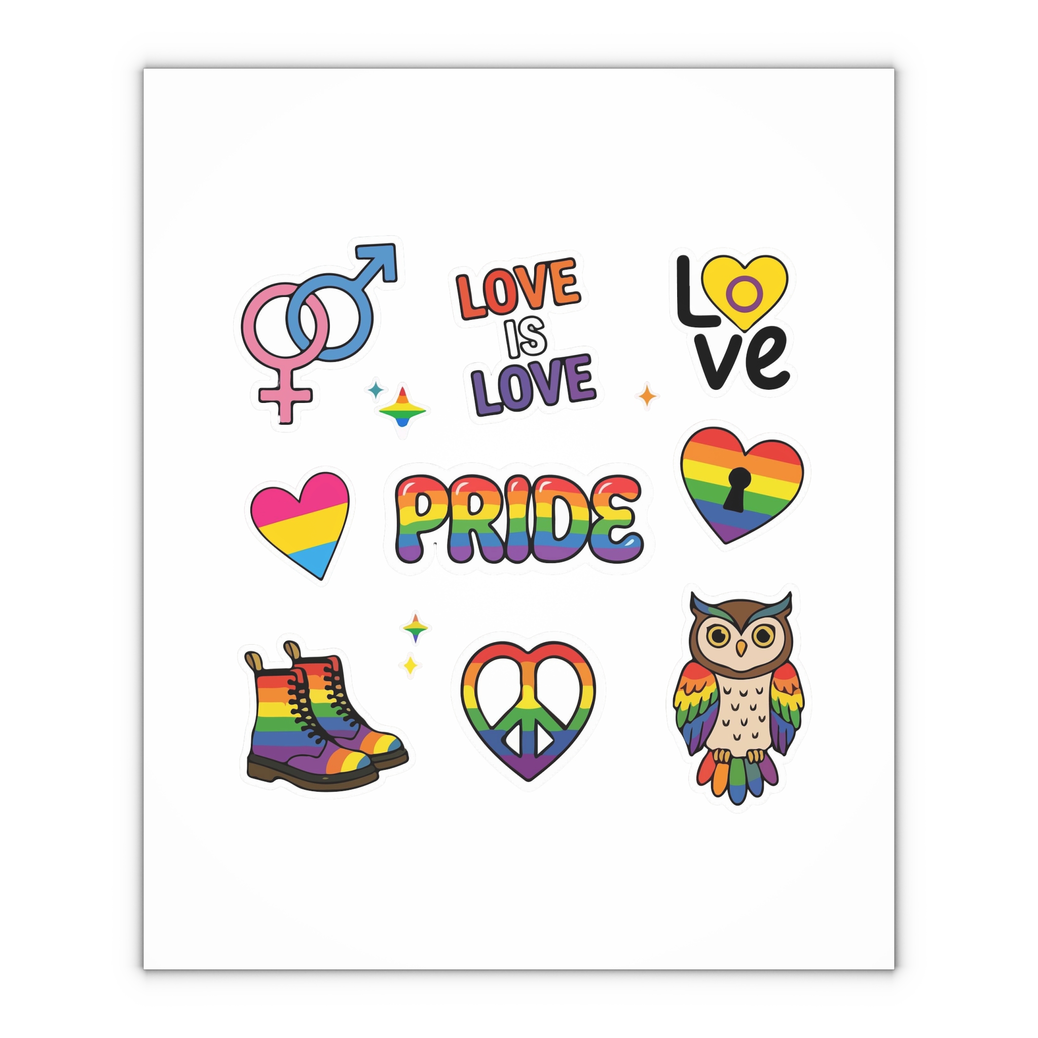 Pride Stickers Doodle Set Colorful Lgbtq Hand Drawn Icons Pack Gift Wrapping Paper Sheets 1pc - Image 4