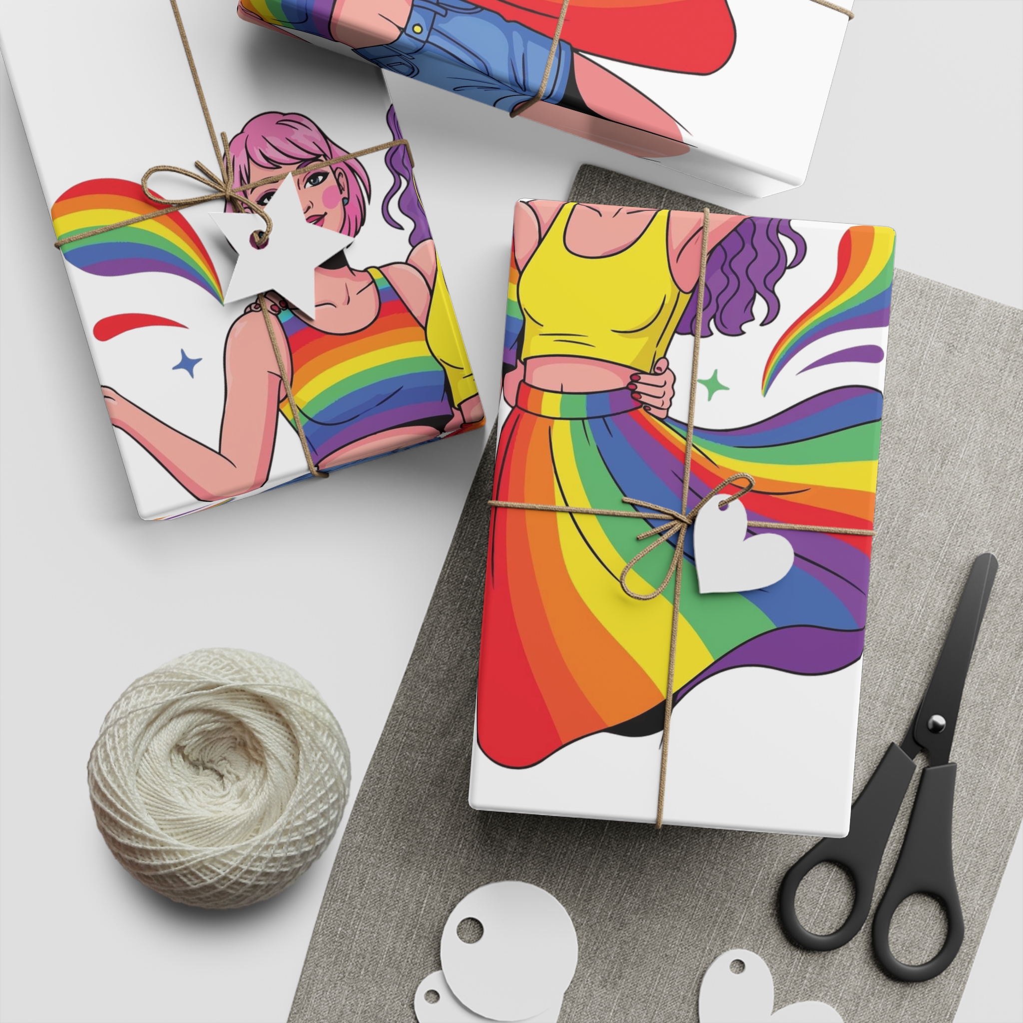Two Happy Women Celebrating Diversity Pride With Rainbow Colors Splashes Gift Wrapping Paper Sheets 1pc - Image 2
