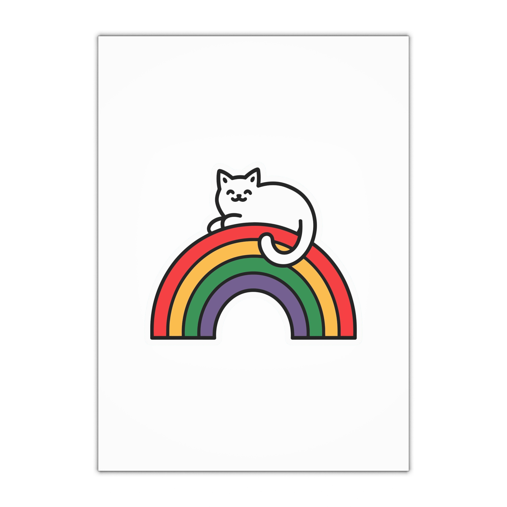 Cartoon Cat Lying Rainbow Illustration With Cheerful Expression Gift Wrapping Paper Sheets 1pc