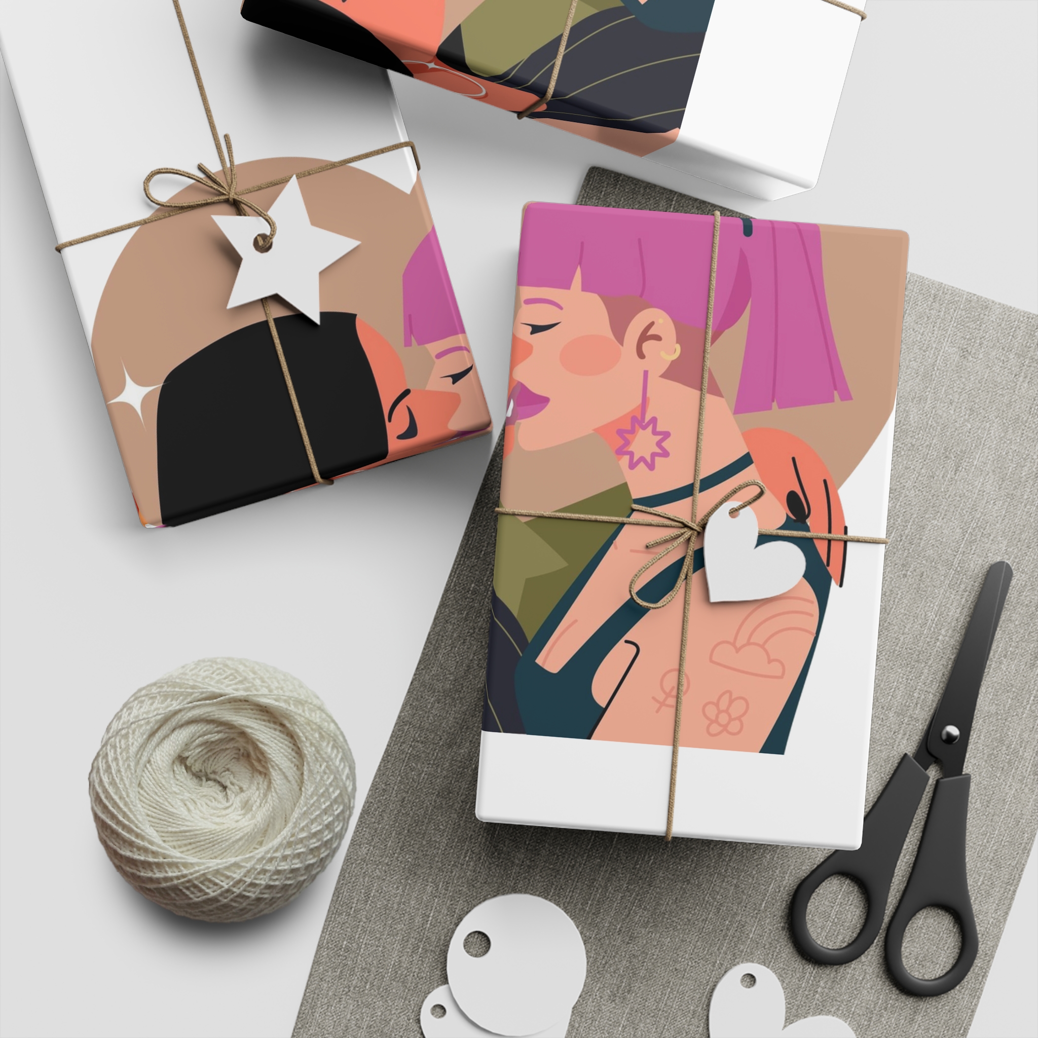 Hand Drawn Lesbian Kiss Gift Wrapping Paper Sheets 1pc - Image 2