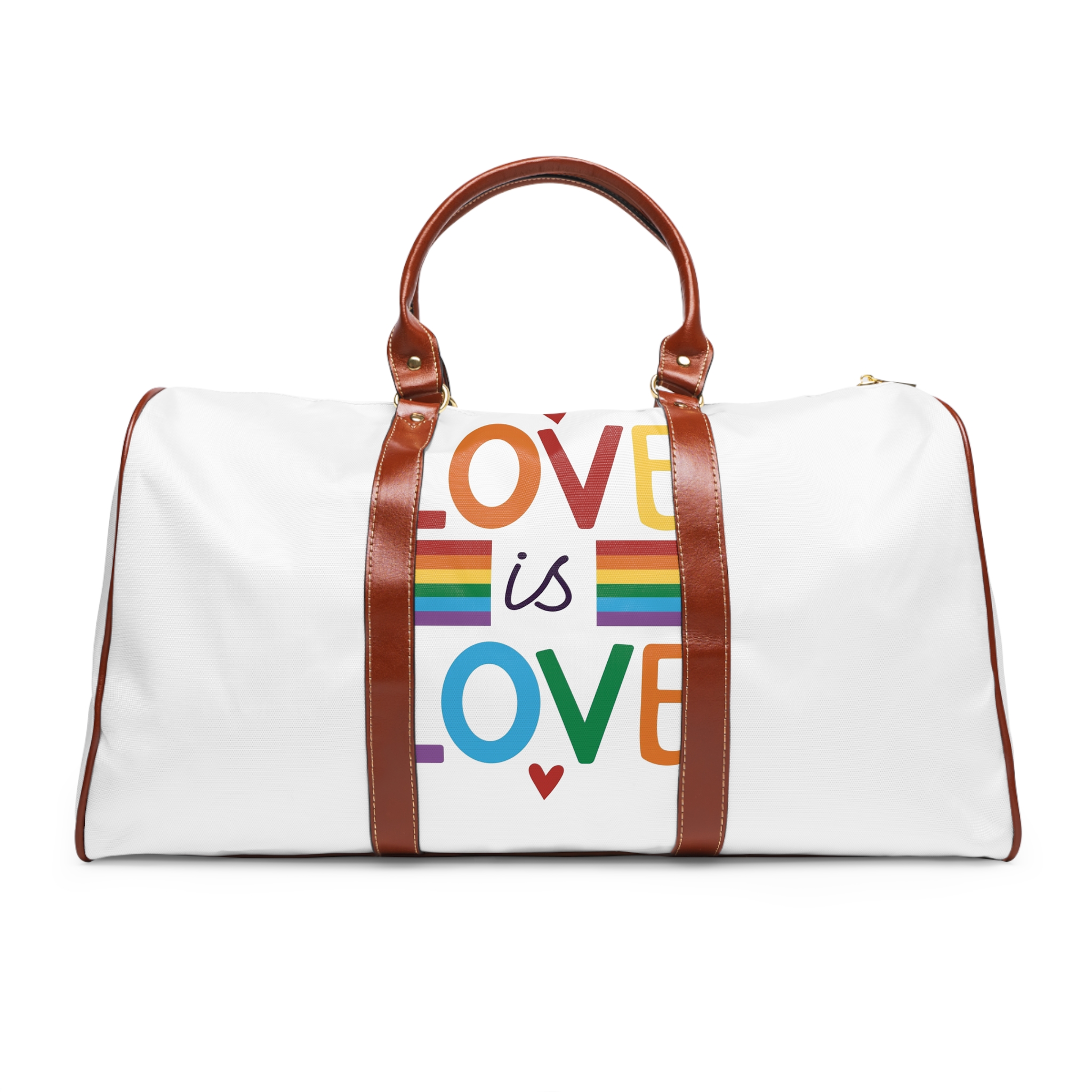 Love Is Love Colorful Typography With Rainbow Stripes Lgbt Pride Message Vector Waterproof Travel Bag