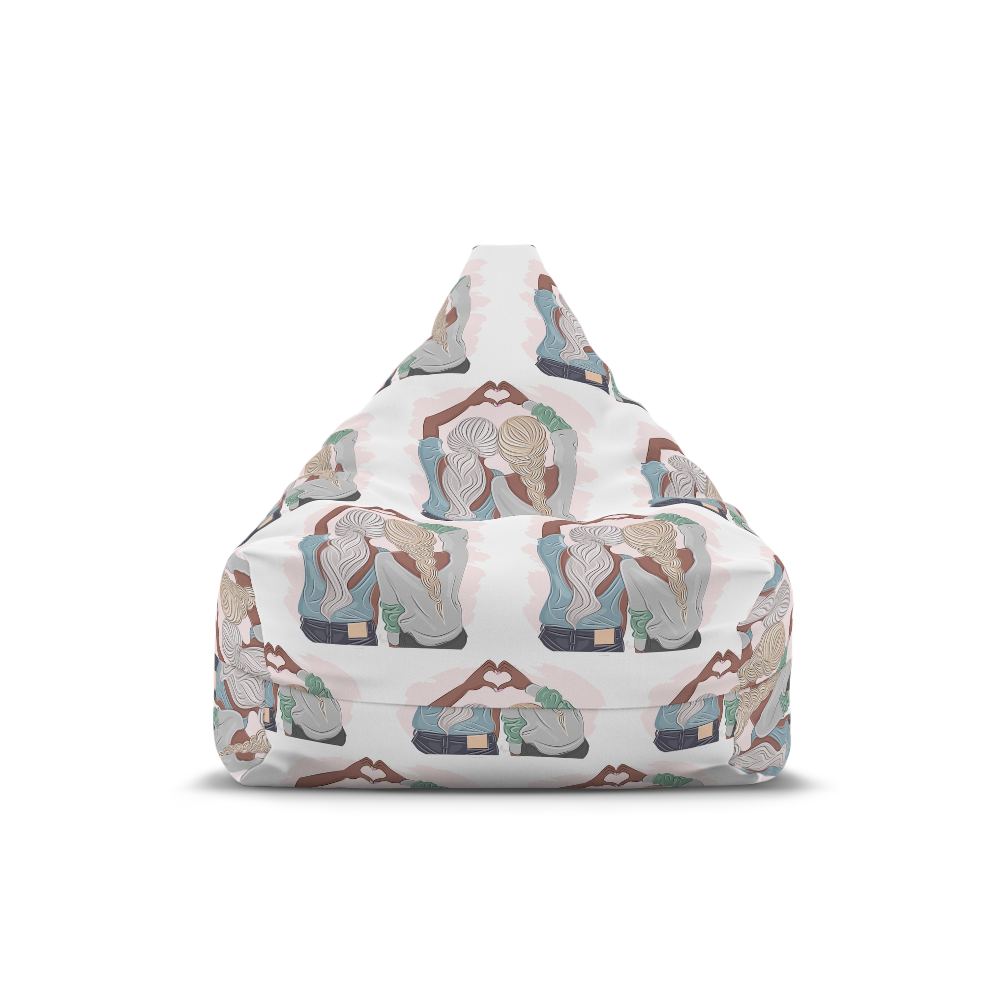 Stylish Girlfriends Two Sisters Show With Hands Heart View From Back Friendship Concept Fashion Vector Illustration Art Postcard Poster Interior Design Textile Print Bean Bag Chair Cover