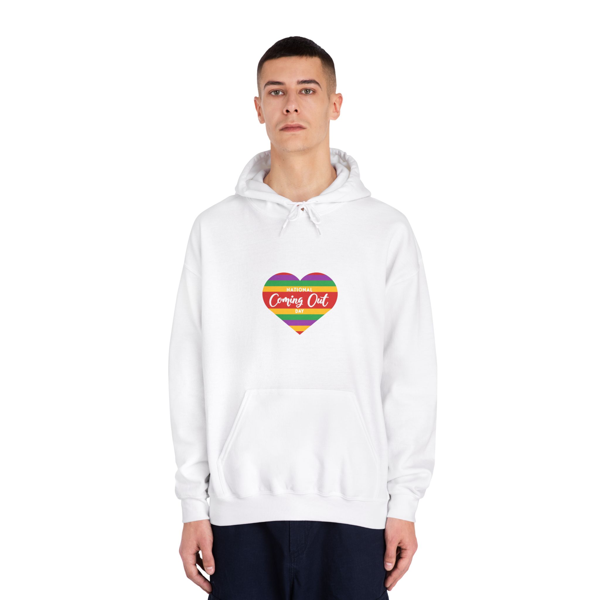 National Coming Out Day Rainbow Heart With Text Pride Lgbtq Unisex Dryblend Hooded Sweatshirt - Image 3
