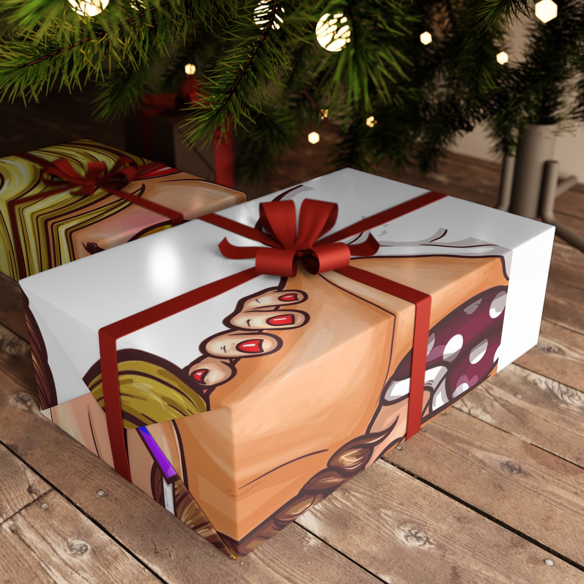 Vector Pop Art Lesbian Couple Kissing Covering Their Lips With Sign Stick Form Rainbow Heart Gift Wrapping Paper Sheets 1pc - Image 6