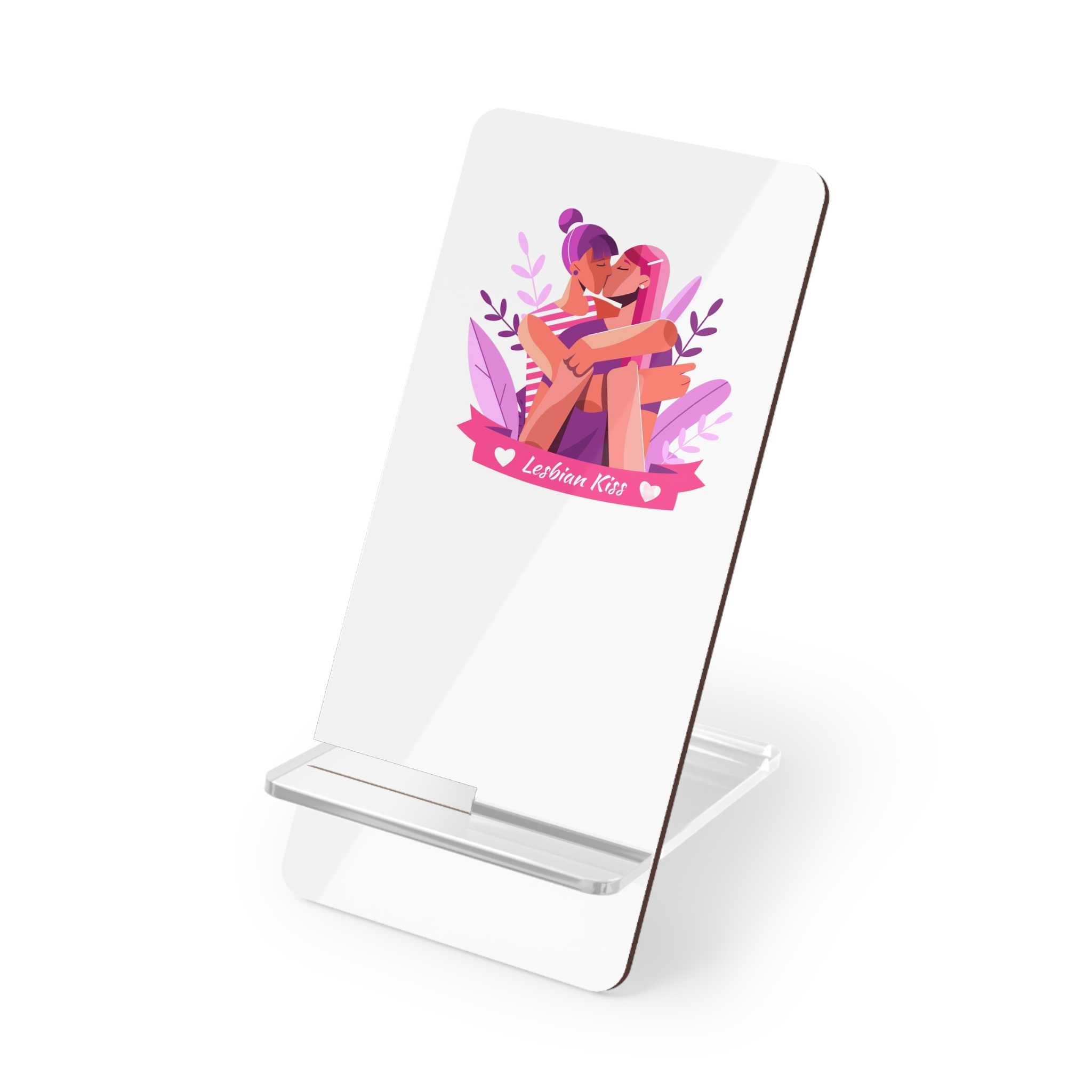 Flat Lesbian Kiss Illustrated Mobile Display Stand For Smartphones