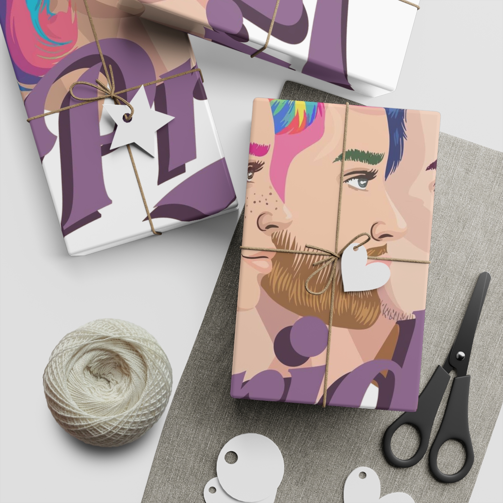 Vector Illustration Four Side Profiles Lgbtq Individuals With Vibrant Hair Colors Gift Wrapping Paper Sheets 1pc - Image 5