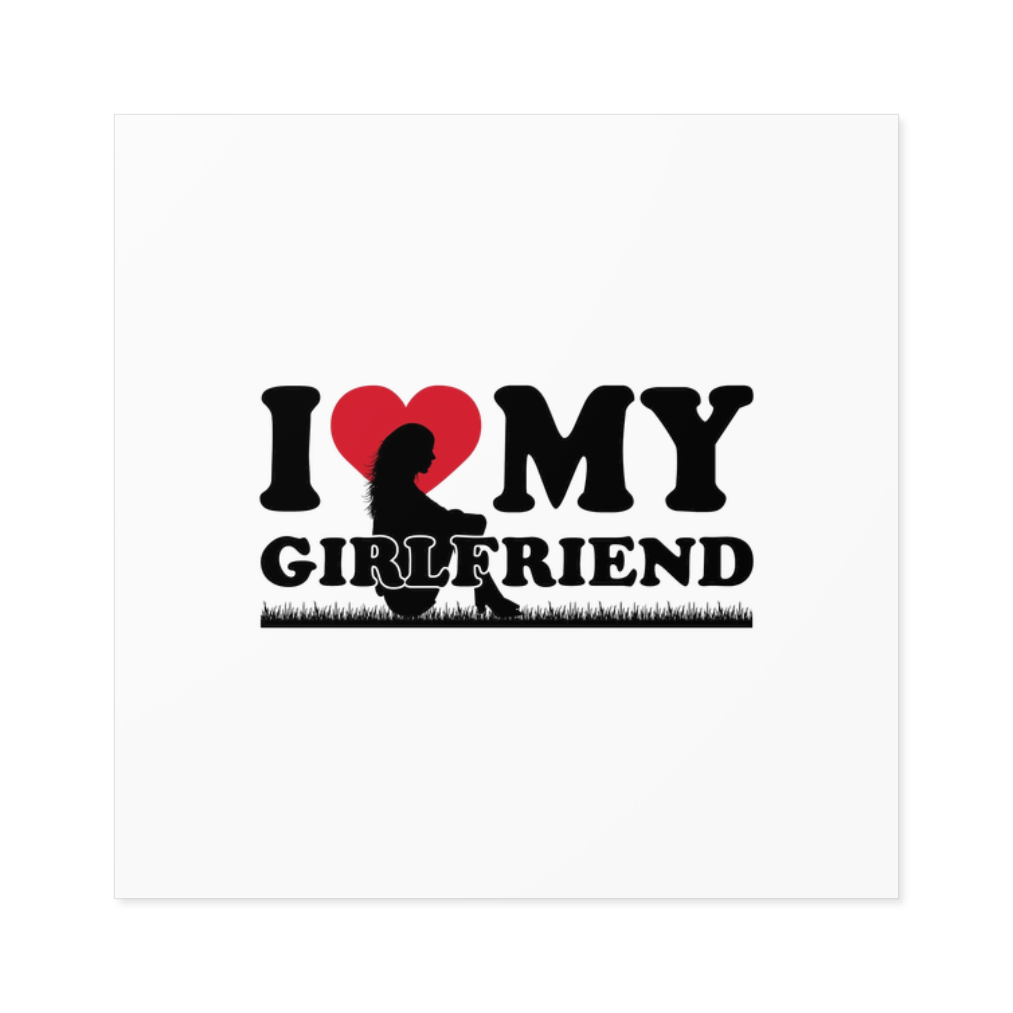 I Love My Girlfriend With Heart Accompanied By Silhouette Girl Sitting Grass Field Laminate Stickers Square - Image 9