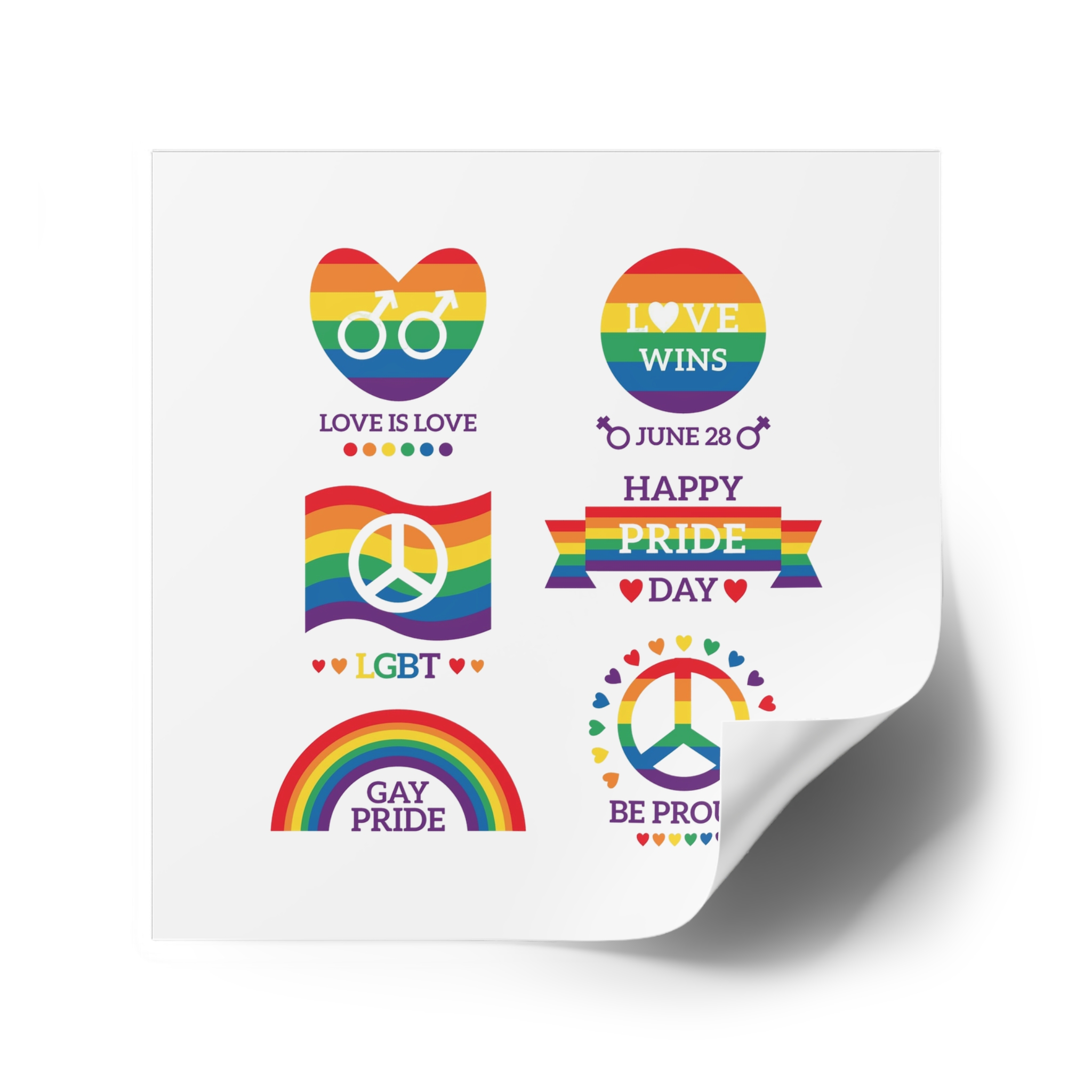 Pride Day Badges Illustration Set Laminate Stickers Square - Image 42