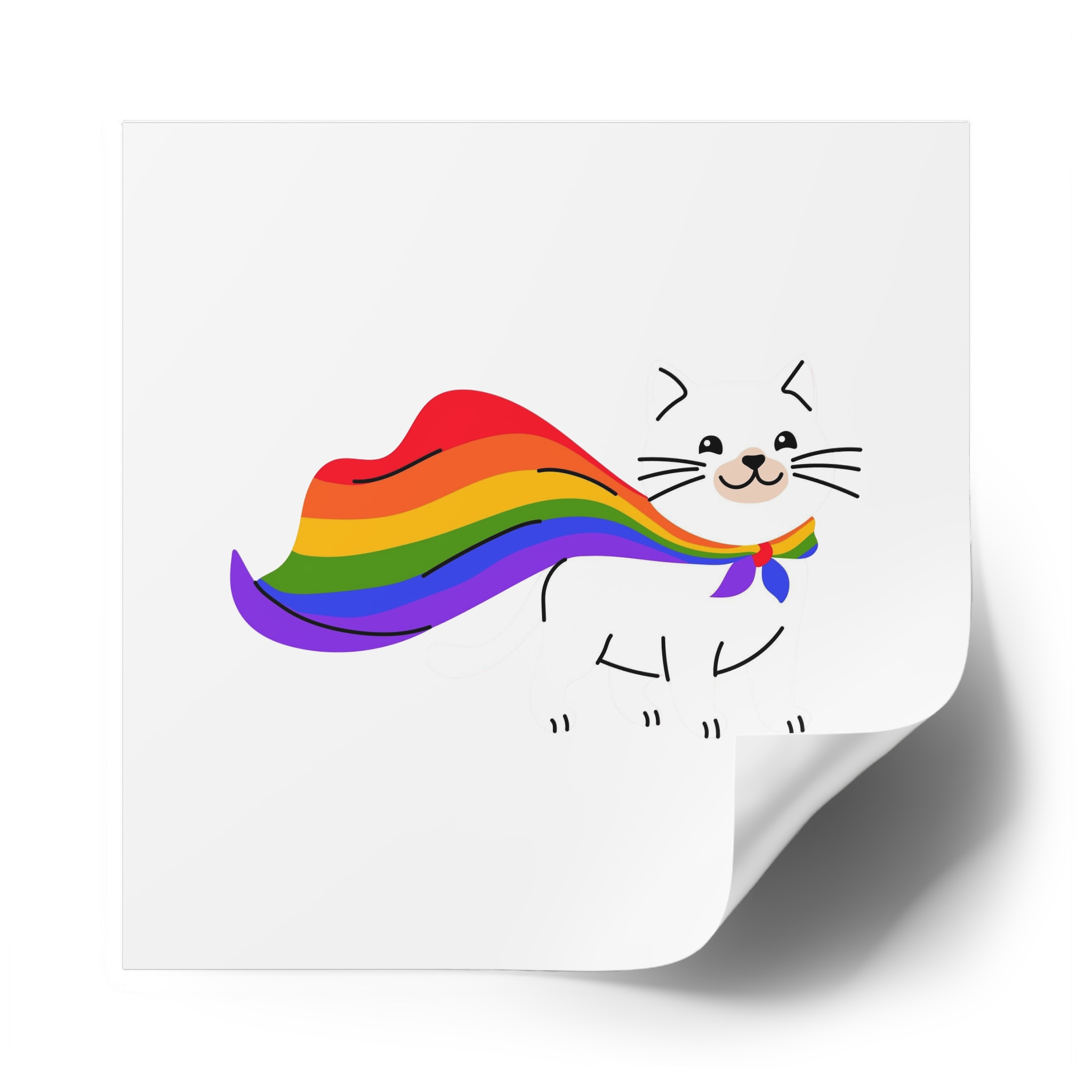 Kawaii Cat With Lgbtq Rainbow Flag Cartoon Laminate Stickers Square - Image 78