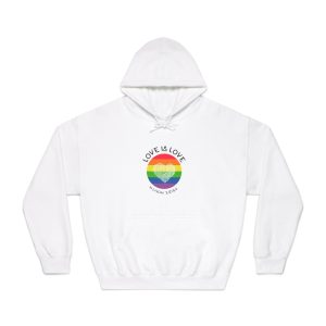Lgbt Pride Month Love Is Love Lgbtq Symbol With Lgbt Pride Round Rainbow Flag With Heart Gay Pride Unisex Dryblend Hooded Sweatshirt