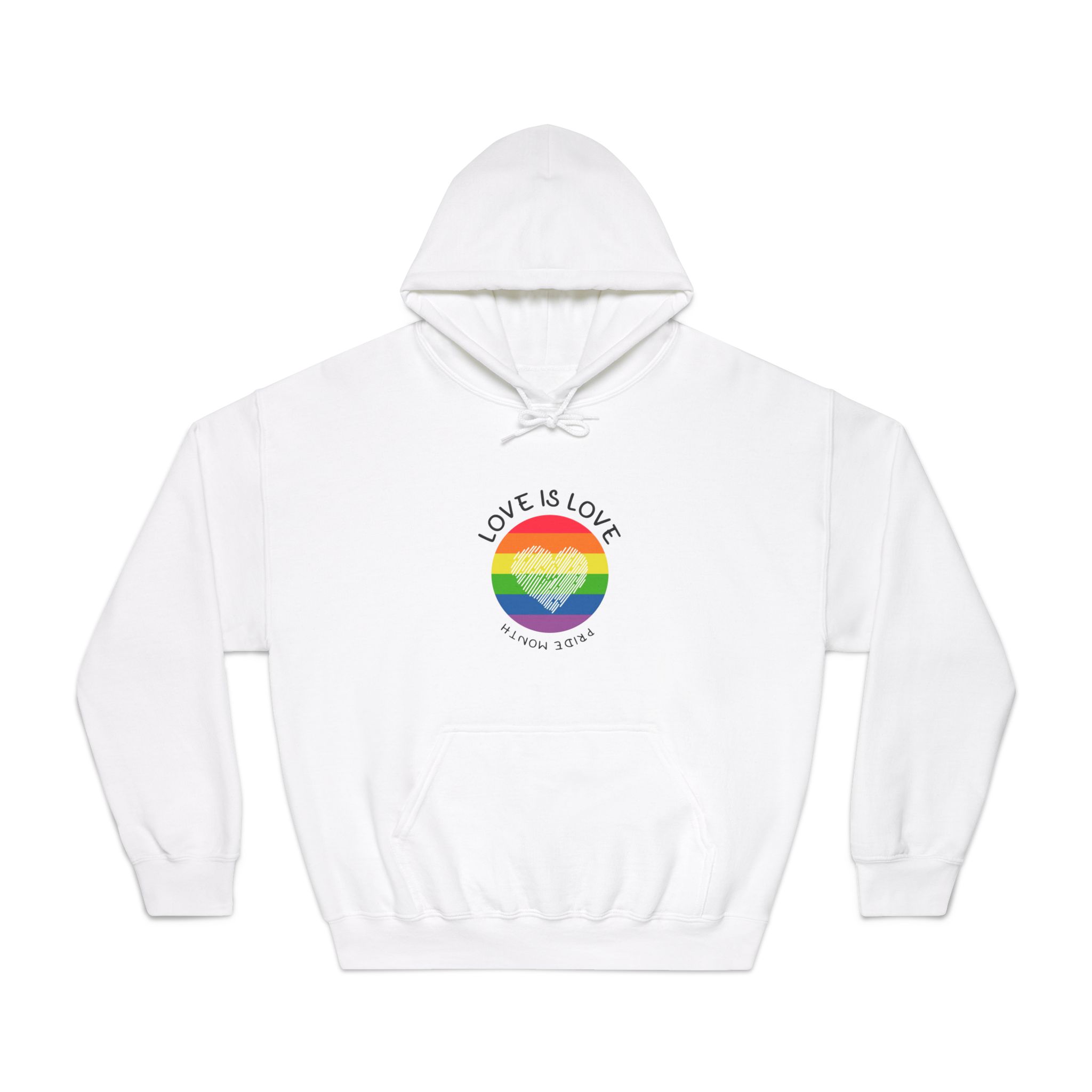 Lgbt Pride Month Love Is Love Lgbtq Symbol With Lgbt Pride Round Rainbow Flag With Heart Gay Pride Unisex Dryblend Hooded Sweatshirt