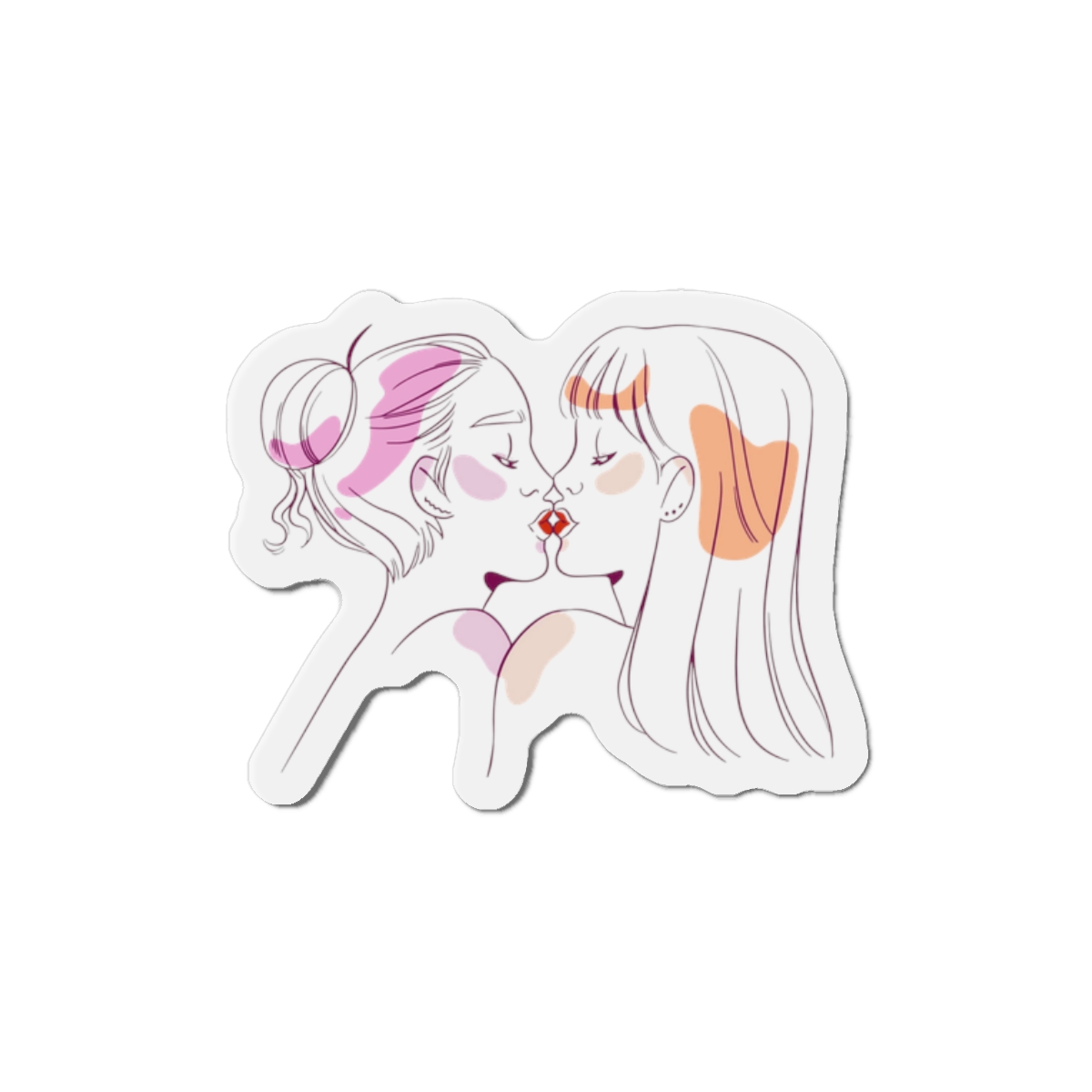Hand Drawn Affectionate Lesbian Kiss (2) Die Cut Magnets