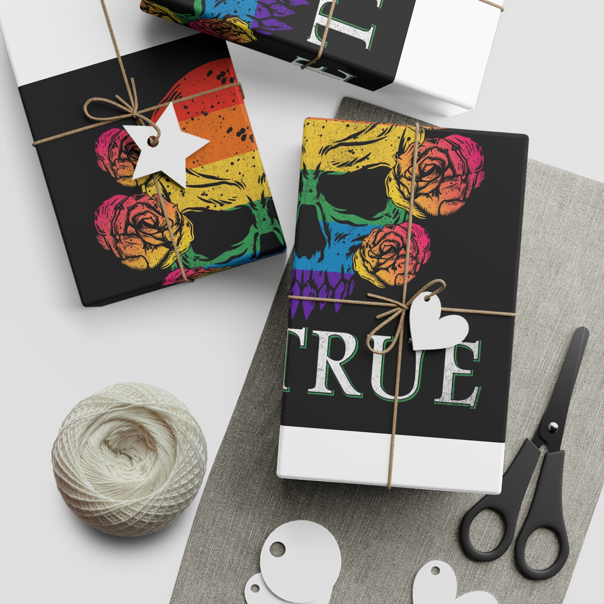 Skull Pride Rainbow Vintage Vector Premium T Shirt(1) Gift Wrapping Paper Sheets 1pc - Image 2
