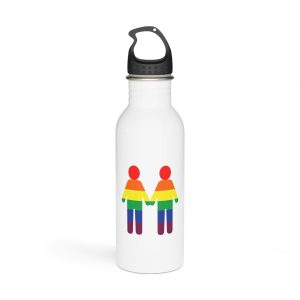 Gay Couple Holding Hands With Rainbow Color Background Vector Stainless Steel Water Bottle