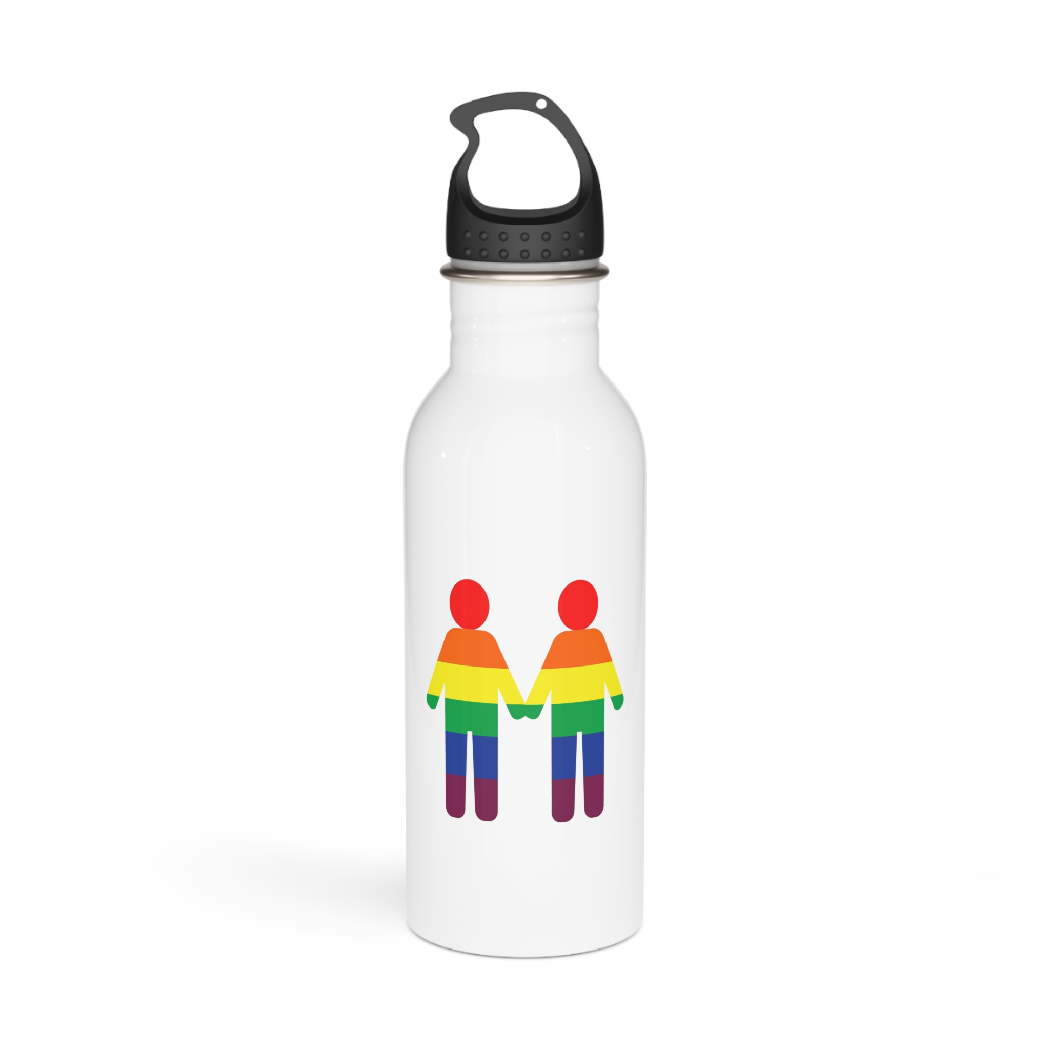 Gay Couple Holding Hands With Rainbow Color Background Vector Stainless Steel Water Bottle