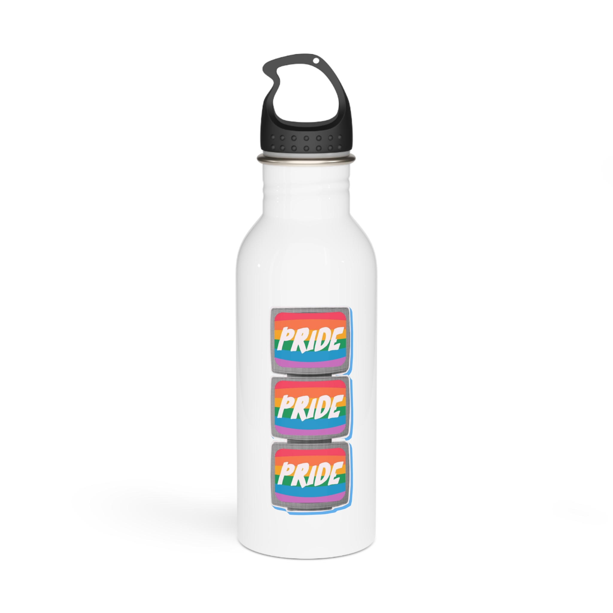 Retro Halftone Tvs With Rainbow Screens Bold Text Perfect Pride Month Activism Designs Stainless Steel Water Bottle