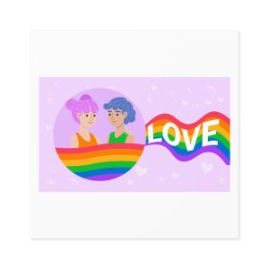 Joyful Group Holding Waving Pride Flag Laminate Stickers Square