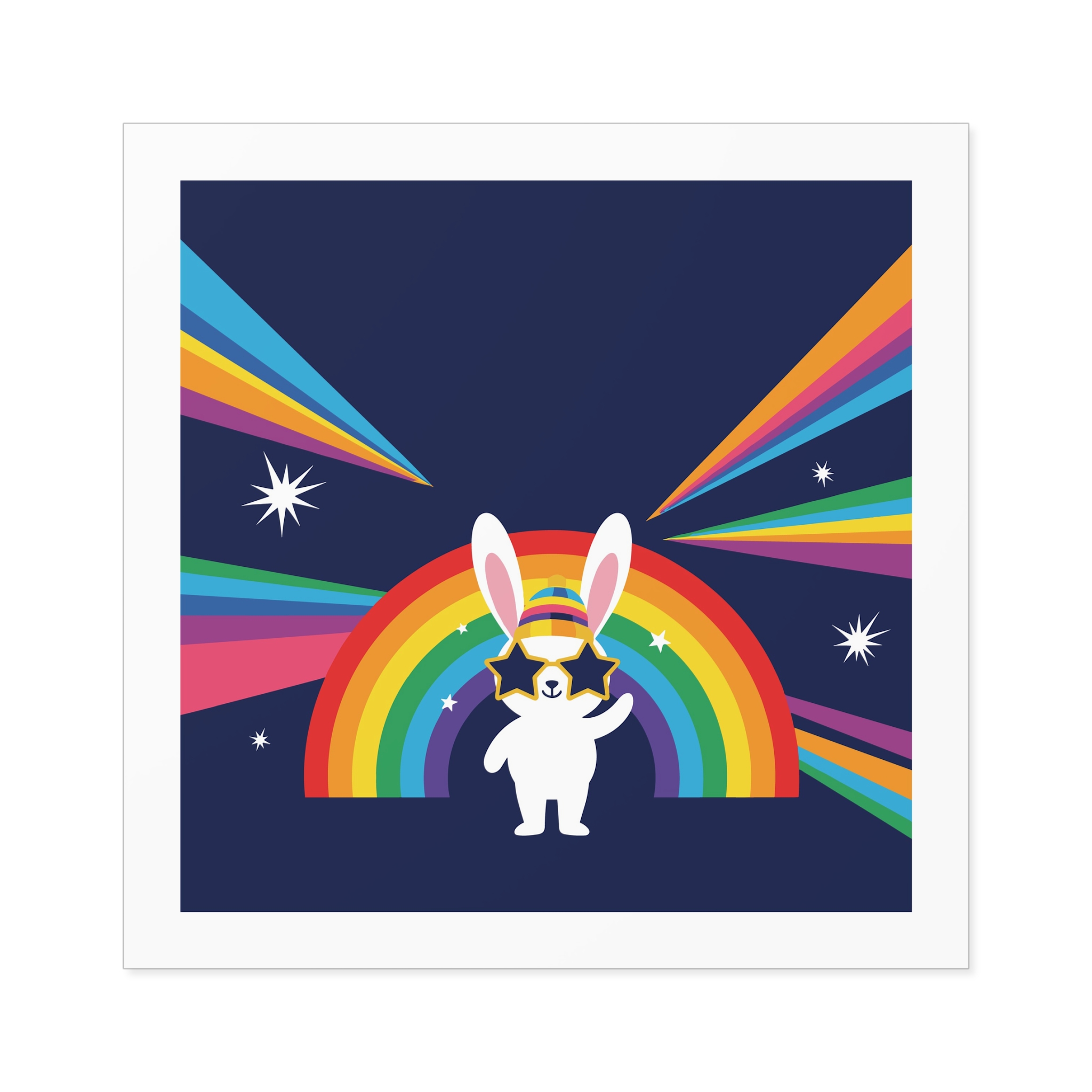 Happy Bunny With Rainbow Stars Laminate Stickers Square - Image 61