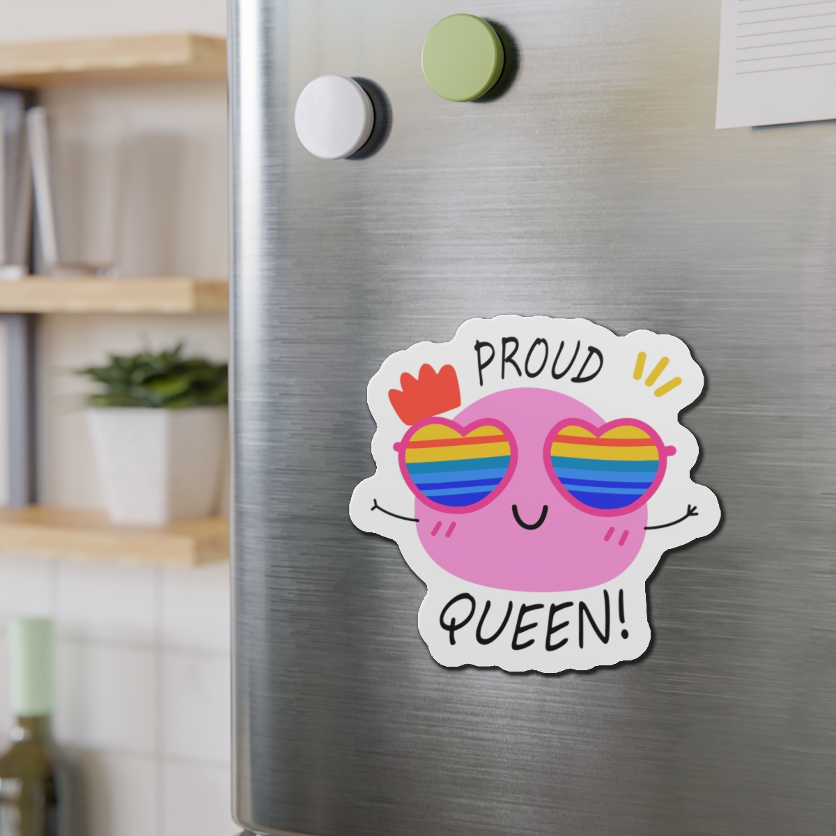 Pink Blob With Rainbow Heart Sunglasses Saying Proud Queen Flat Sticker Die Cut Magnets - Image 15