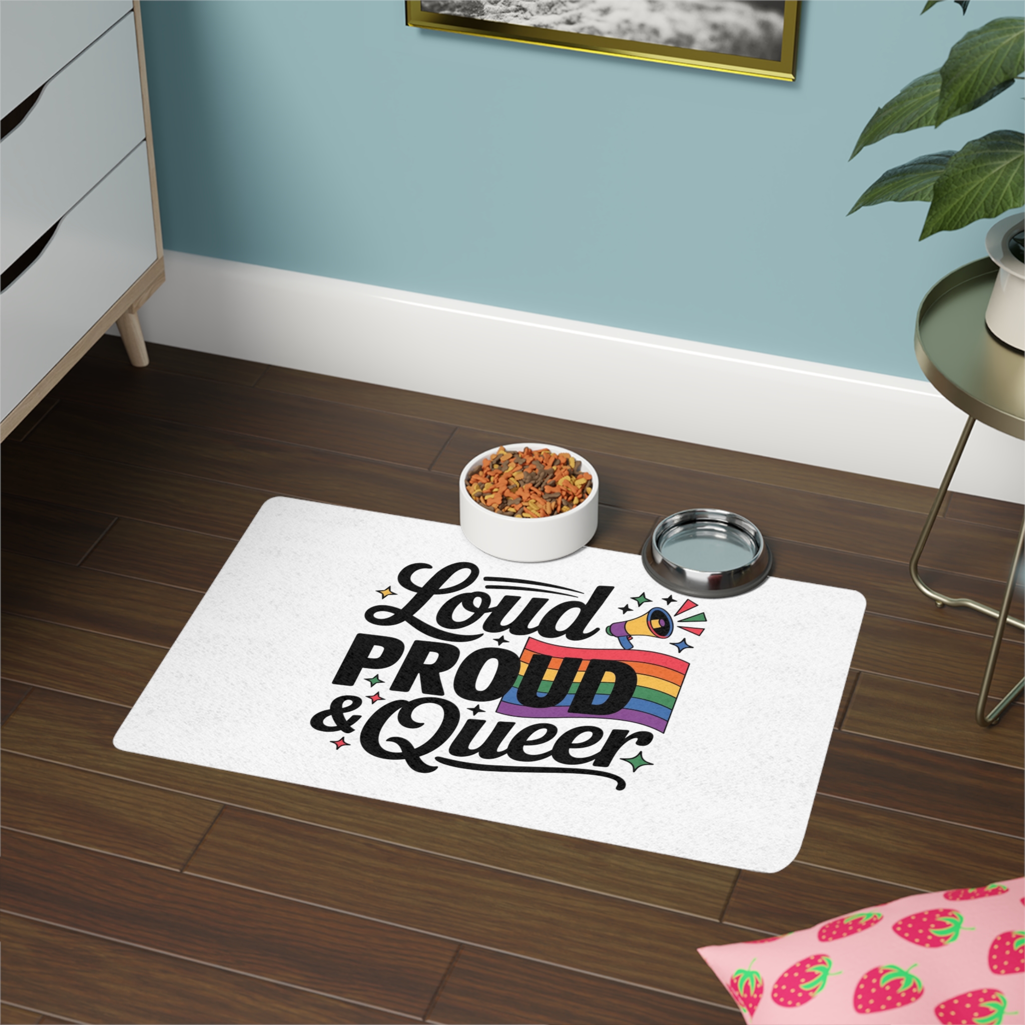 Loud Proud Queer T Shirt Design Isolated White Background2 Pet Food Mat 12x18 - Image 4