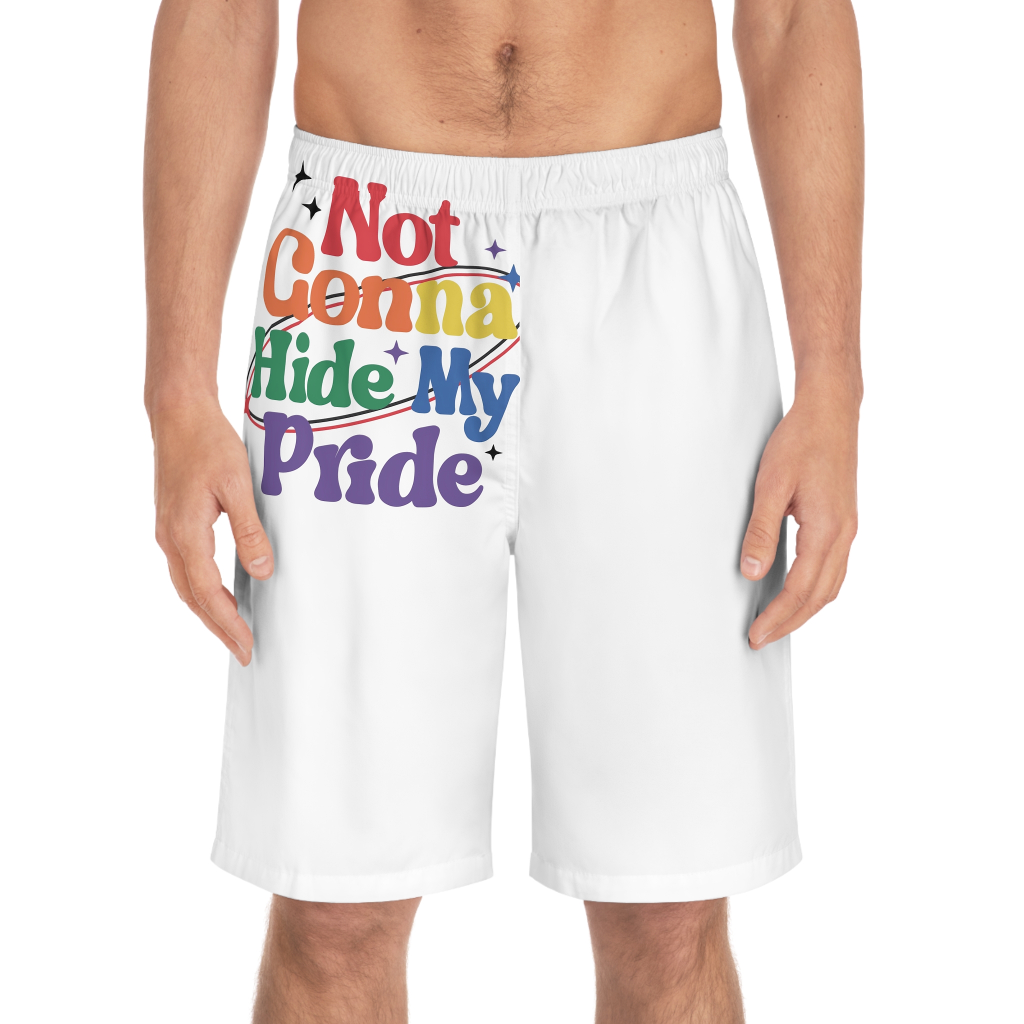 Poster That Says Gonna Hide My Pride Mens Board Shorts Aop - Image 3