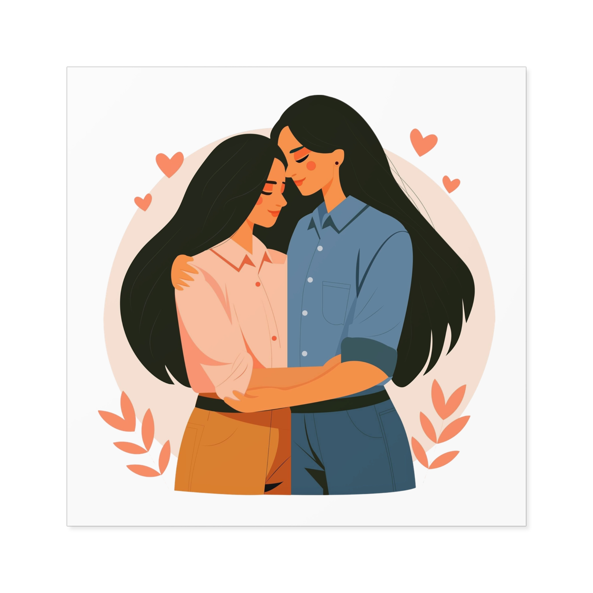 Indian Lesbian Couple Love Hugging Laminate Stickers Square - Image 41
