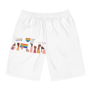 People Holding Lgbt Posters Symbols Signs Flags With Rainbows Pride Month Human Rights Love Is Love Mens Board Shorts Aop