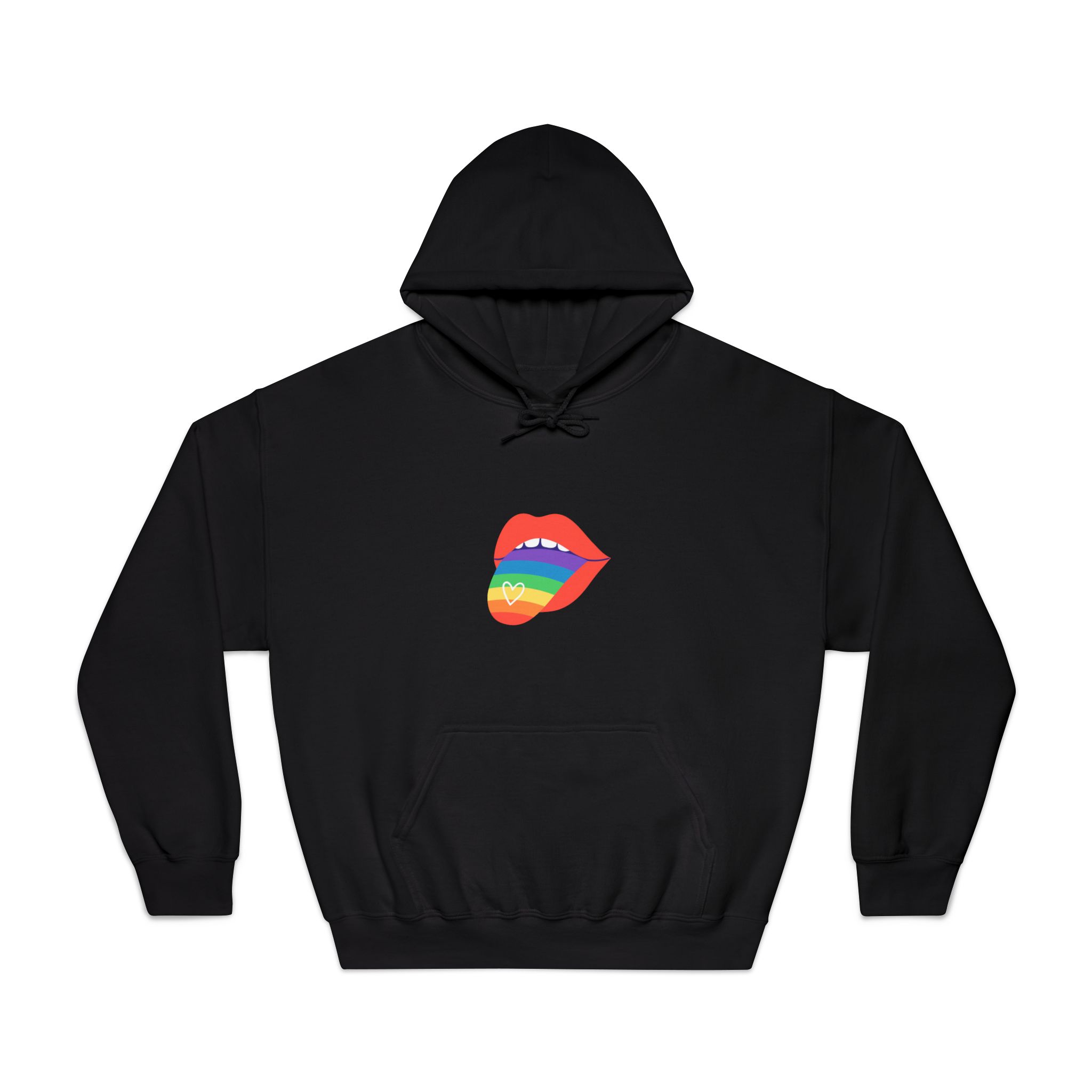 Open Red Lips With Rainbow Tongue Hand Drawn Vector Illustration Unisex Dryblend Hooded Sweatshirt - Image 9