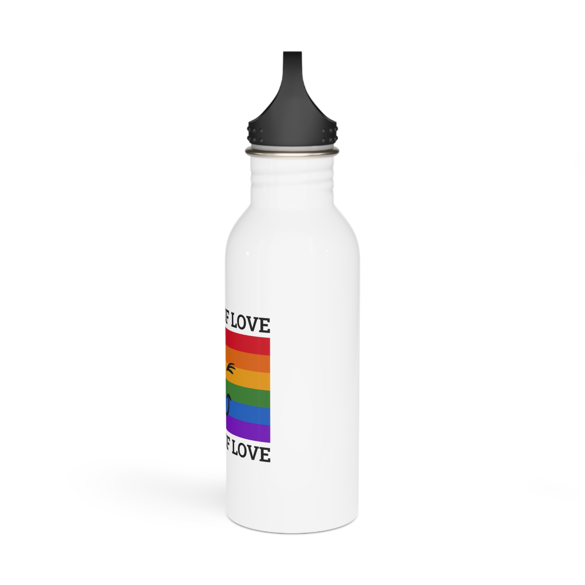 Colors Love Lgbtq Pride Month Quote Rainbow Flag Art With Smiley Face White Background Stainless Steel Water Bottle - Image 4