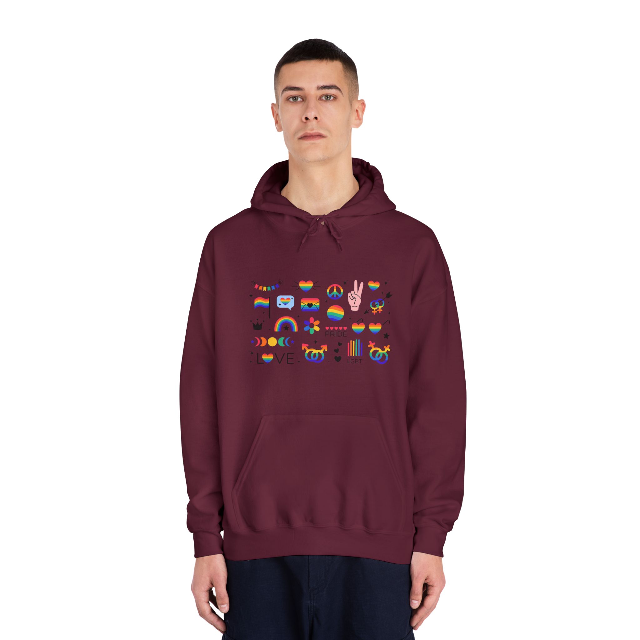 Lgbt Stickers Pack Doodle Style Lgbtq Set Lgbt Pride Community Symbols Rainbow Colored Element Unisex Dryblend Hooded Sweatshirt - Image 19