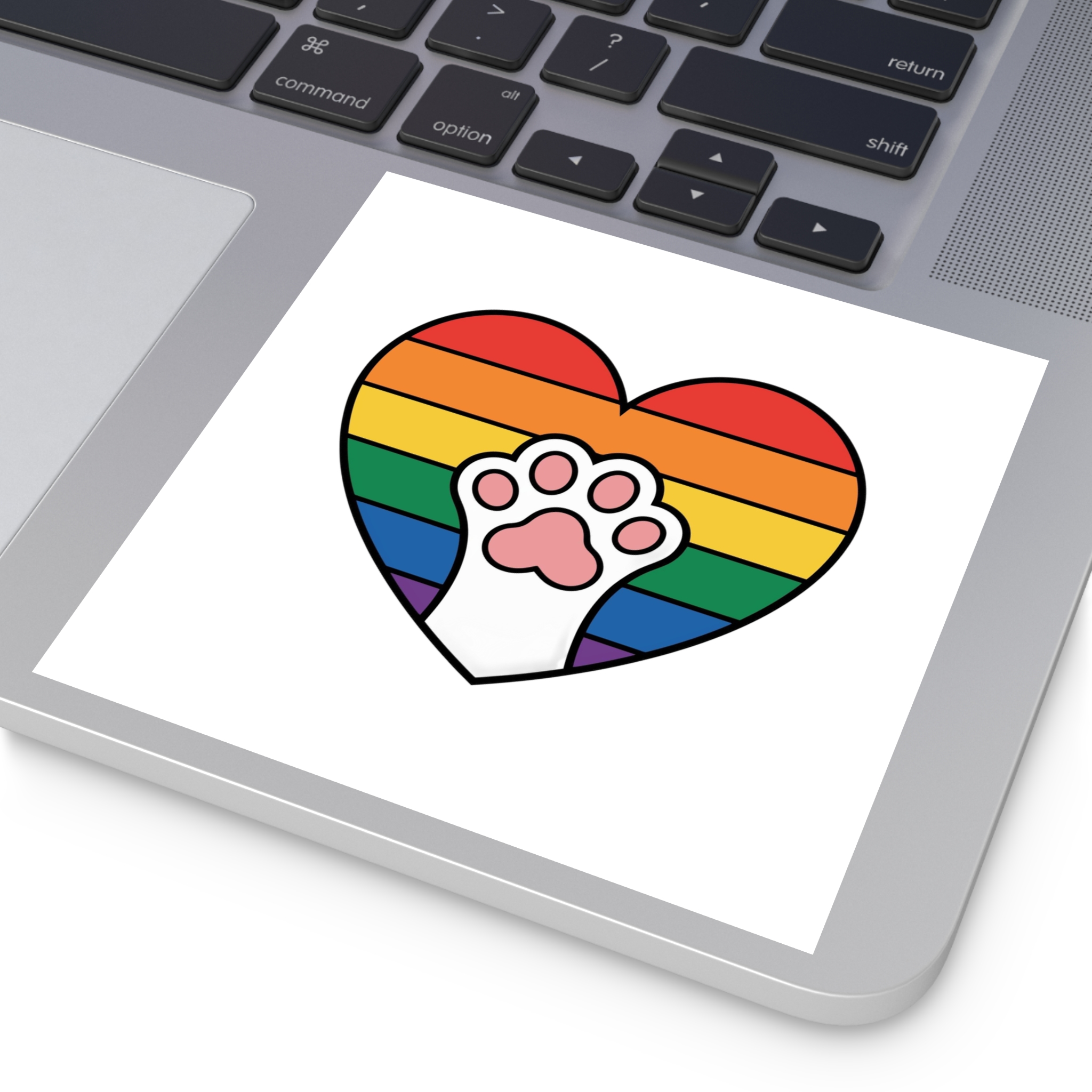 Rainbow Heart With Cute Cat Paw Pride Illustration Laminate Stickers Square - Image 35