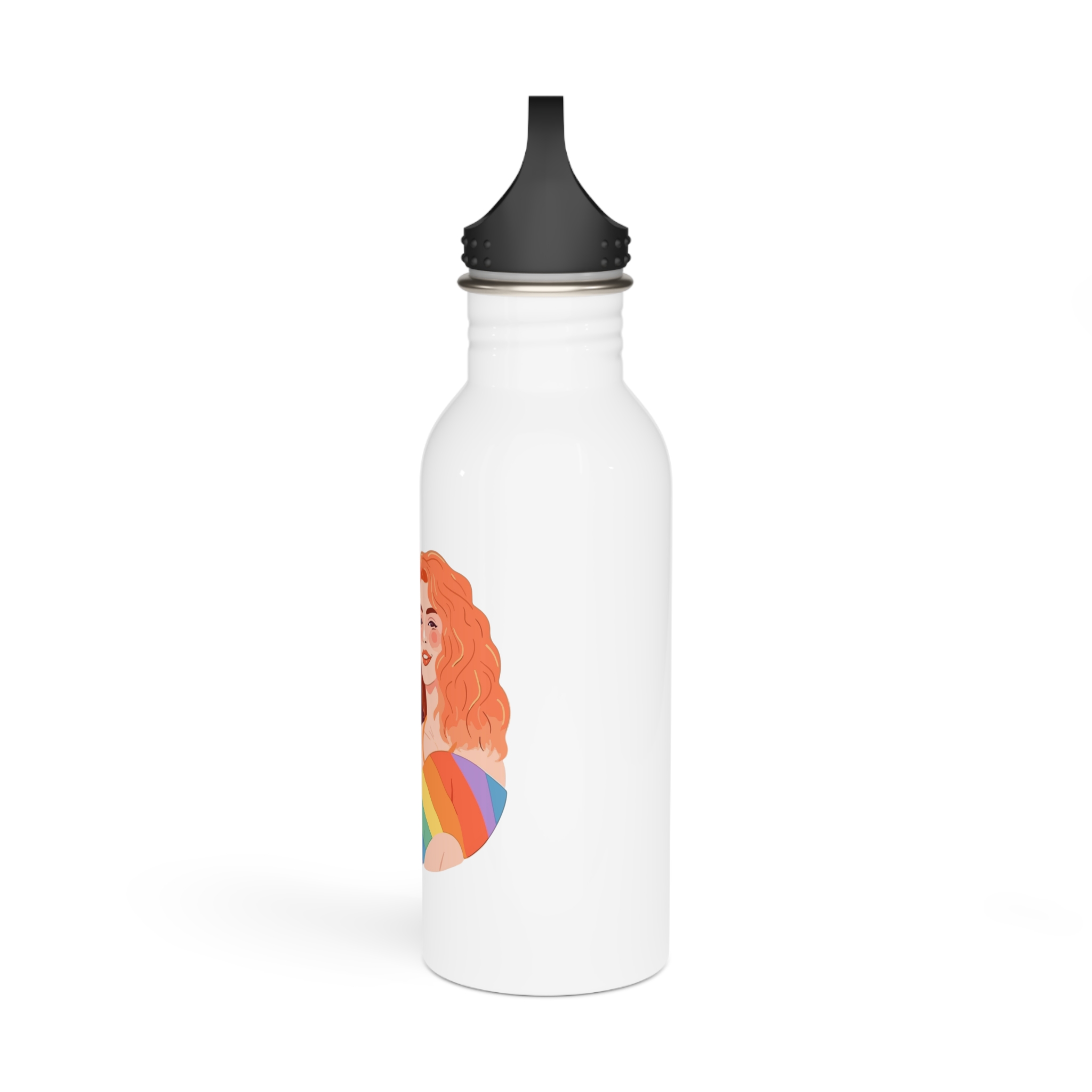 Portrait Lesbian Couple With Rainbow Flag Concept Lgbtq Illustration Couple Stainless Steel Water Bottle - Image 4
