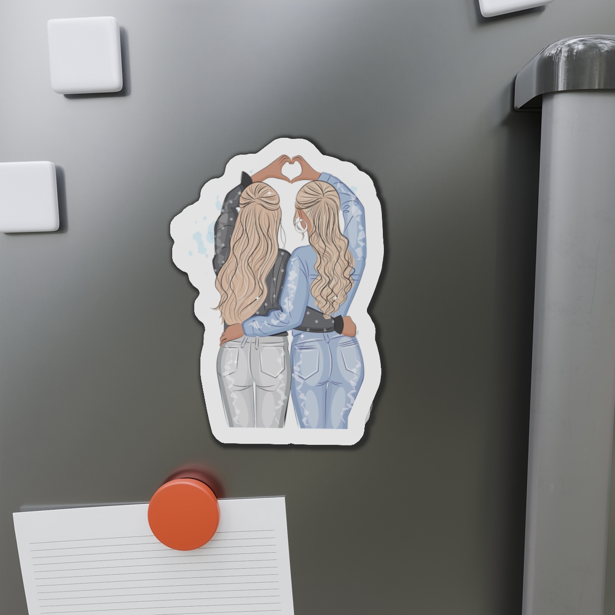 Two Girls Friends Sister Friends With Long Hair Hugging Friendship Day Print Valentine Vector(1) Die Cut Magnets - Image 14