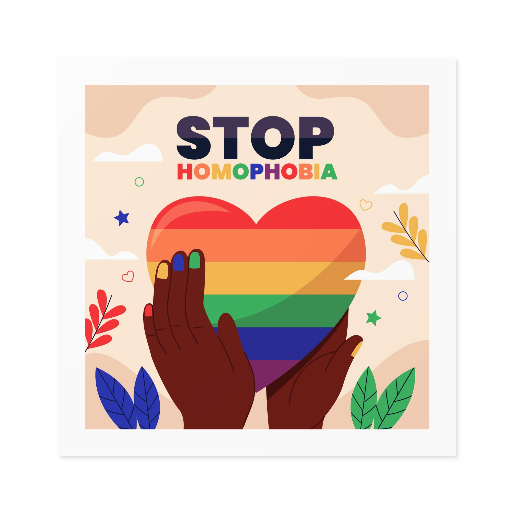 Hand Drawn Stop Homophobia Message Illustrated Laminate Stickers Square - Image 49