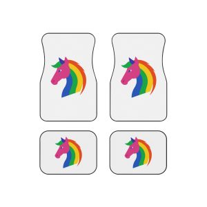 Rainbow Unicorn Head Flat Style Car Mats Set Of 4