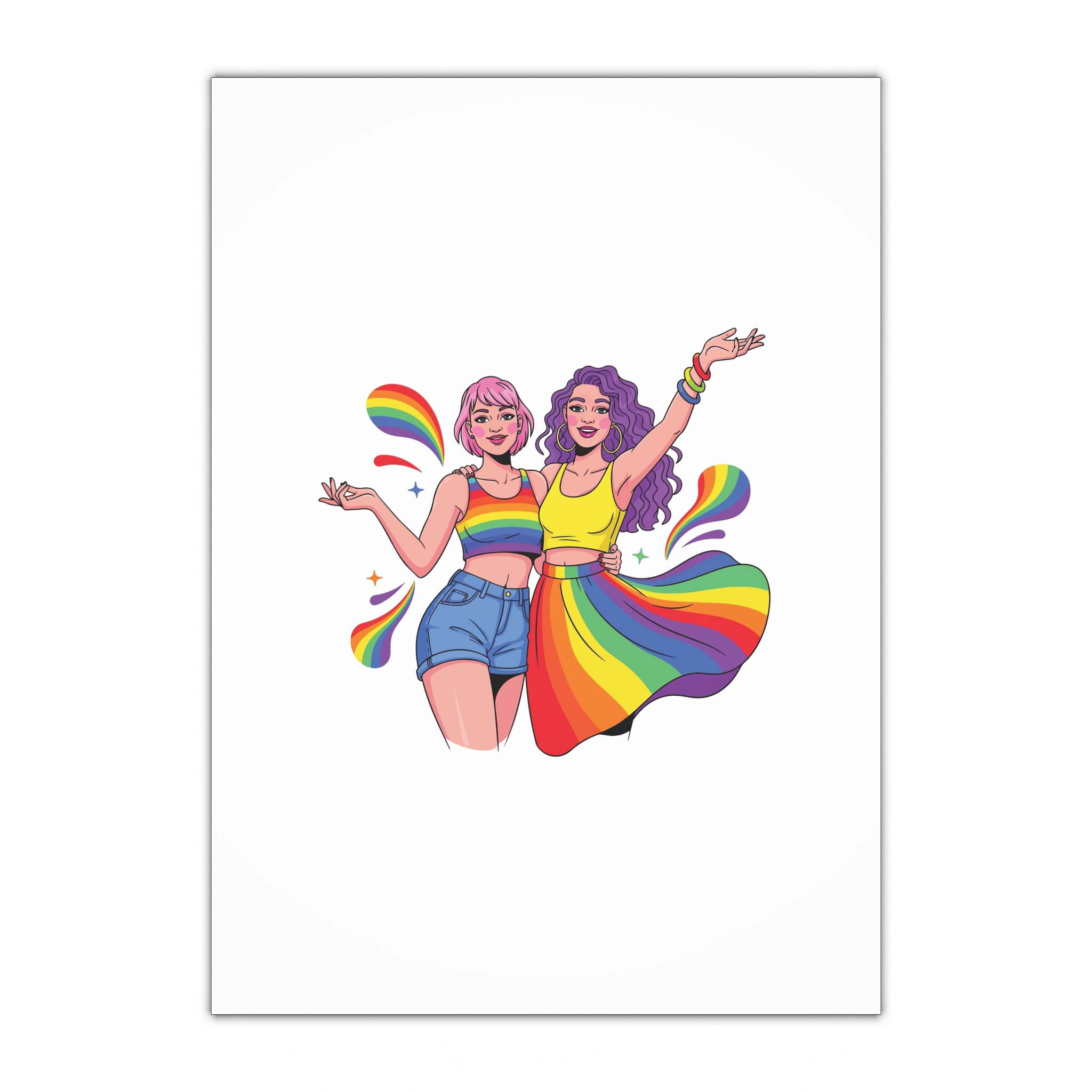 Two Happy Women Celebrating Diversity Pride With Rainbow Colors Splashes Gift Wrapping Paper Sheets 1pc