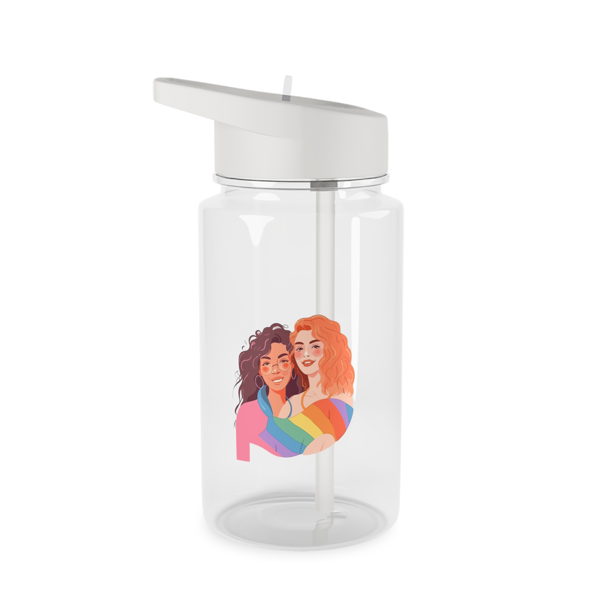 Portrait Lesbian Couple With Rainbow Flag Concept Lgbtq Illustration Couple Tritan Water Bottle